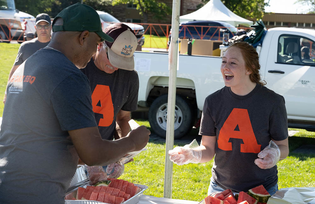 Volunteer serving food