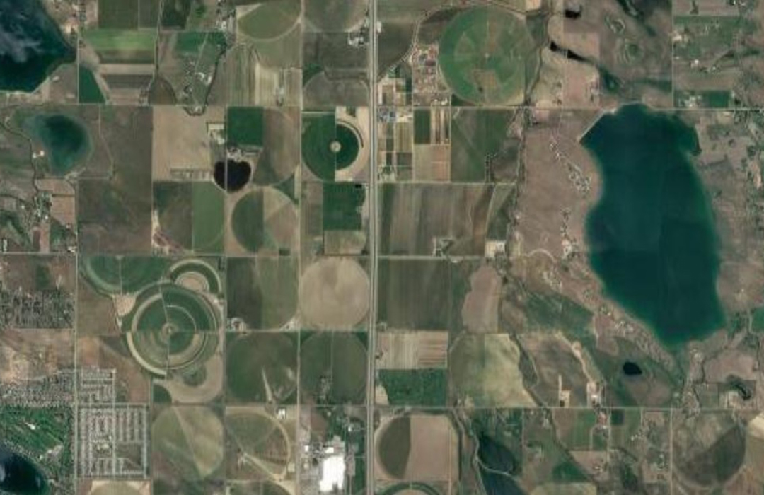 An aerial view of agricultural sites in Colorado
